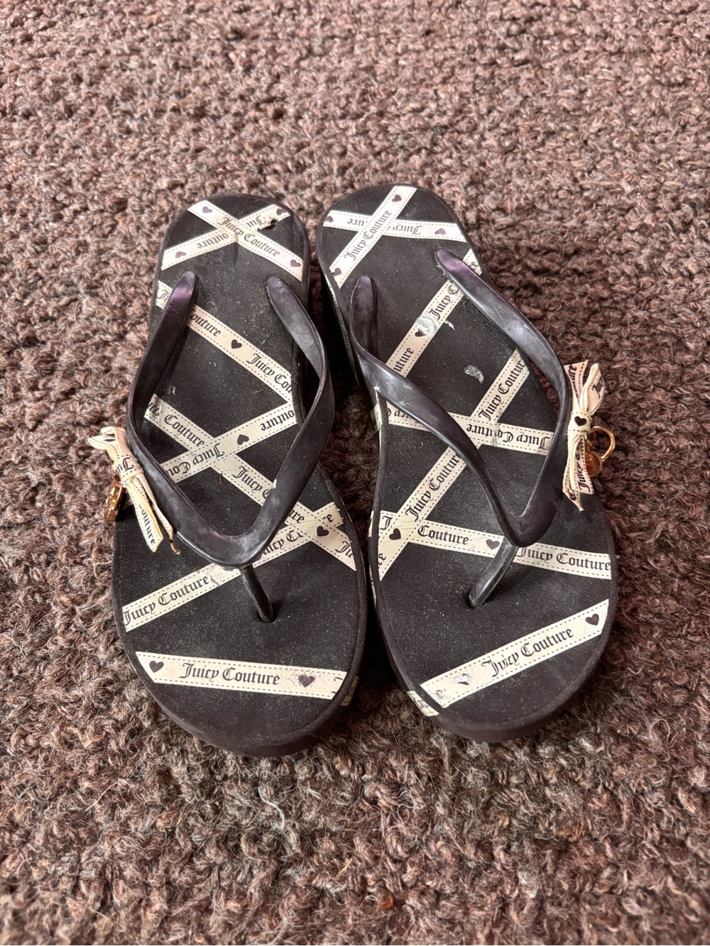 Juicy Couture Brown Logo Bow Flip Sandals with Cream Accents